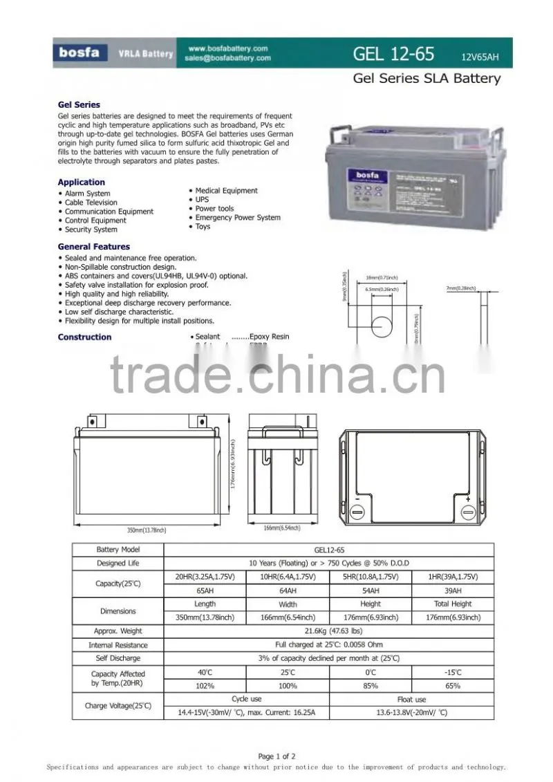 high battery 65 ah 12v high quality ups gel battery produced in guangzhou