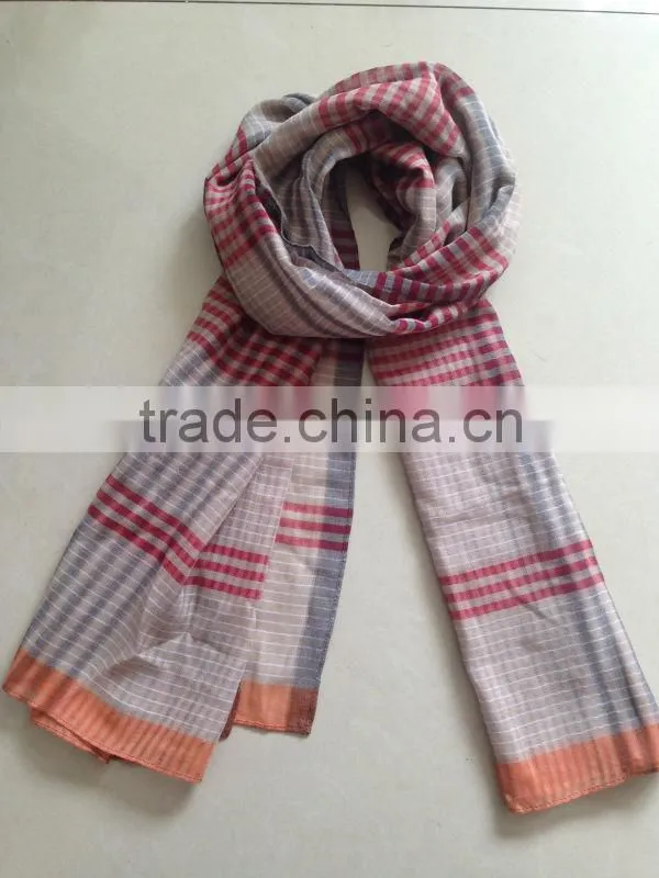 cotton check scarf with fringe
