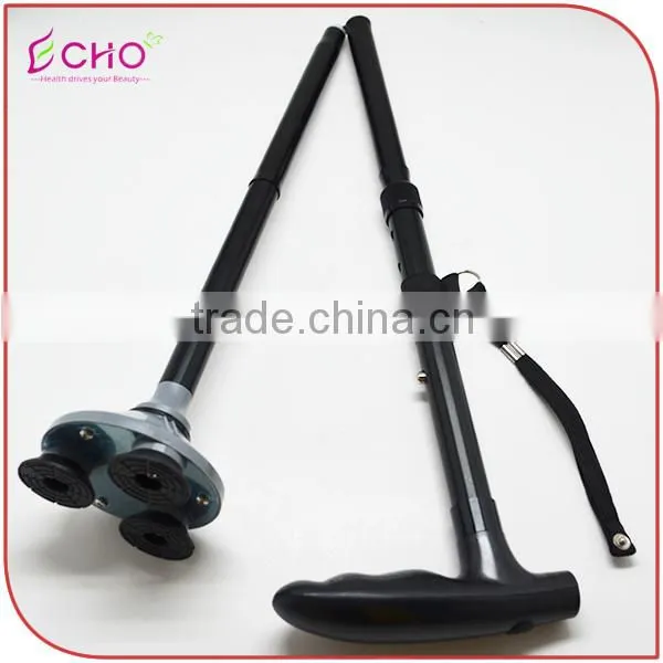 Sturdy Triple Heads Pivoting Base Folding Cane with Build-in Lights for Elder