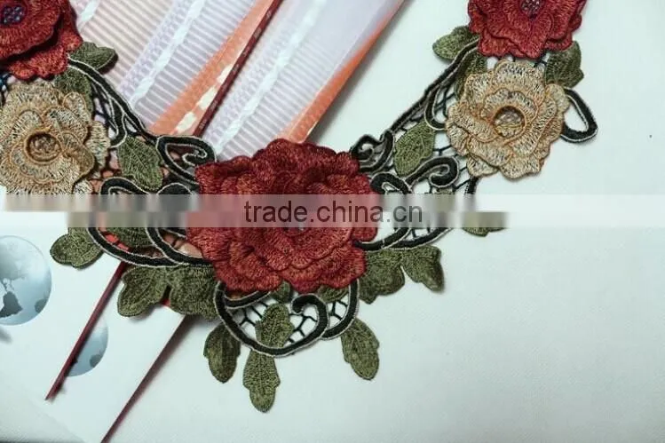 Multi-color Rose Flower Embroidery Lace Guipure Lace Collar for Tang Suit
