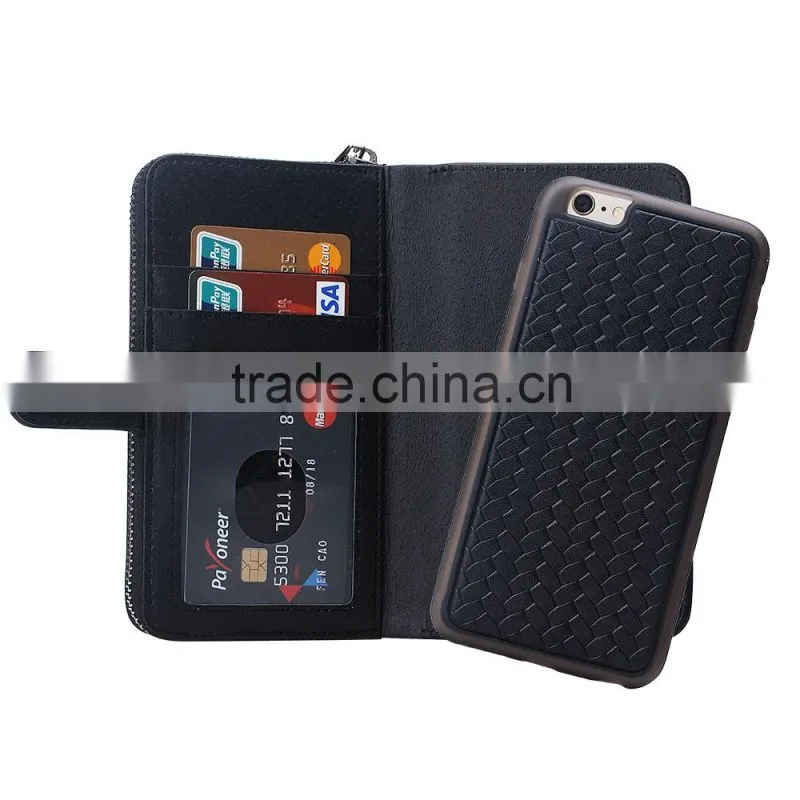 Weave PU Leather Wallet Mobile Phone Cover For Iphone 6Plus