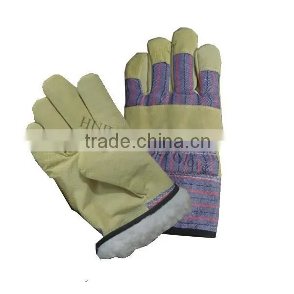 pig skin winter glove with knitted wrist