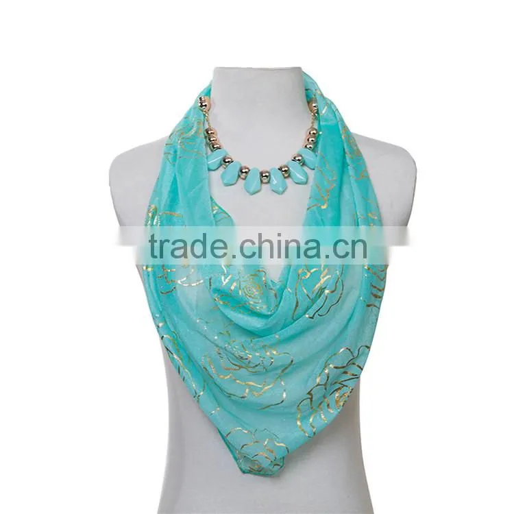 Chiffon scarf with large Acrylic beads chain for women
