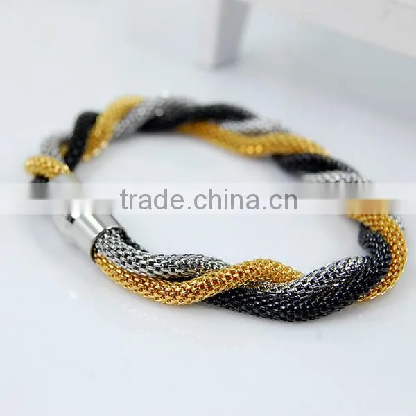 Stainless Steel mesh chain bracelets,Gold plated mesh magnetic bracelets