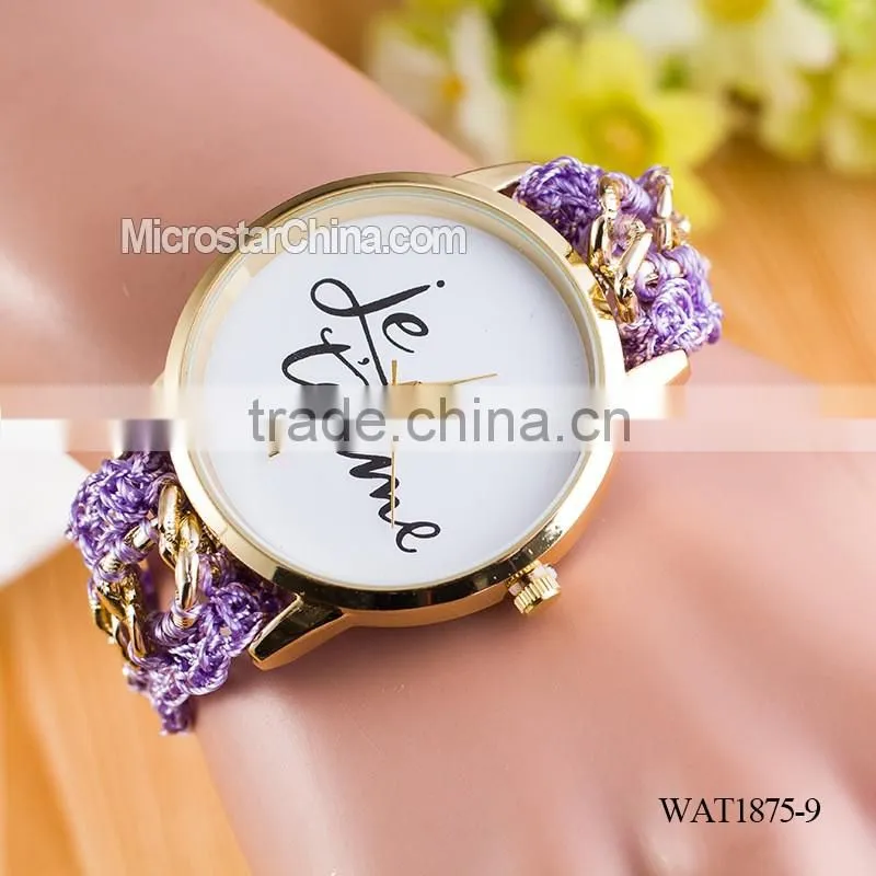 New Classic Geneva Ethnic Braided Analog Quartz Chain jetaime stainless steel watch