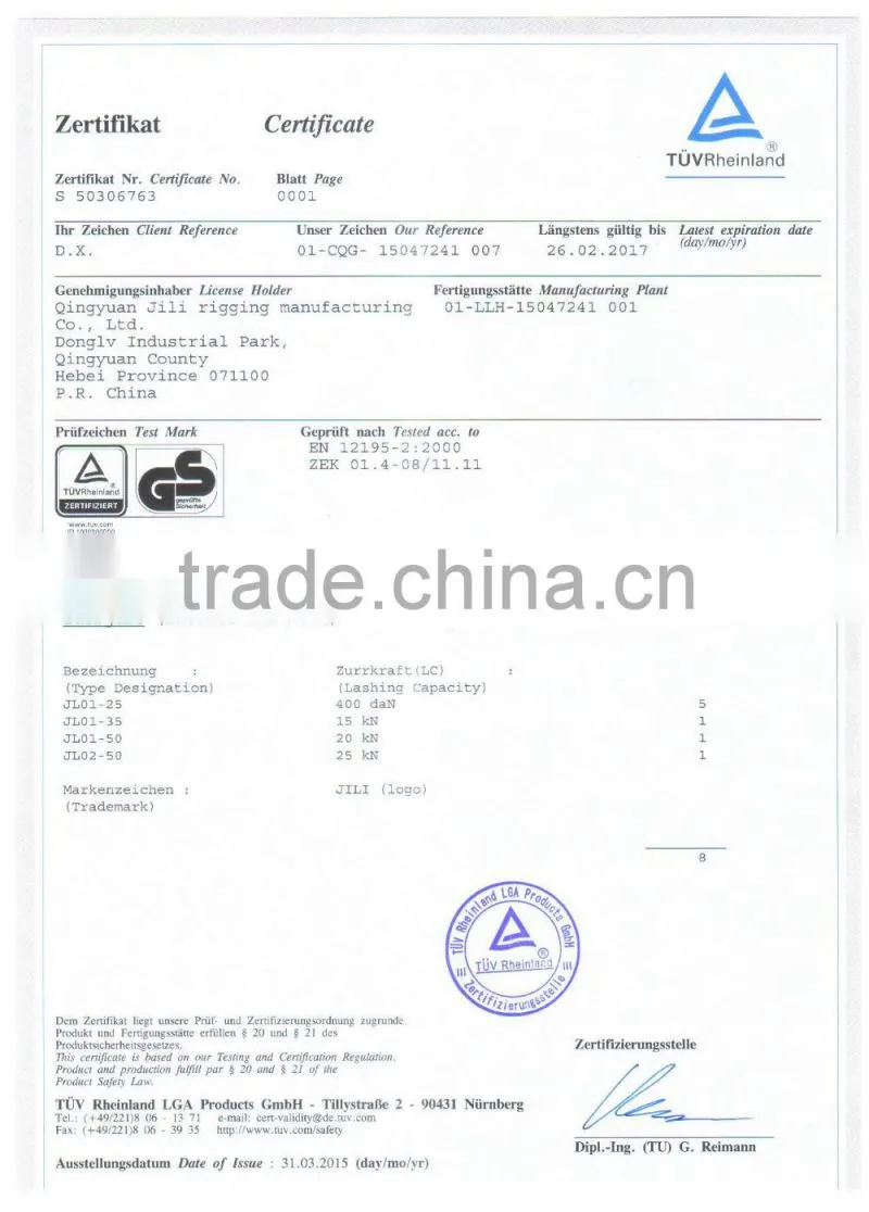 Cargo Lashing Strap/ Ratchet Tie Down Strap/ Load Binder