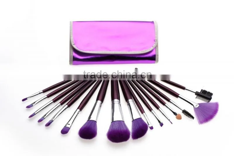 16 Pcs Professional Makeup Brush sets cosmetic brushes kit + Purple Leather Case