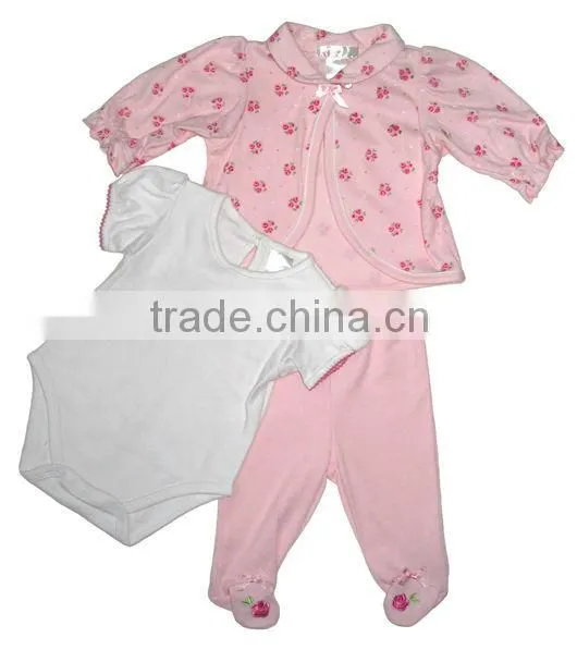 100% Cotton Baby Girls Winter Set of 3pcs Baby Clothing Set