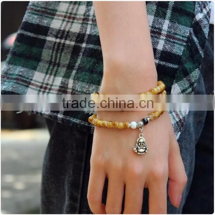 Handmade Vintage Porcelain Beads Bracelet Leather Woven Bracelets