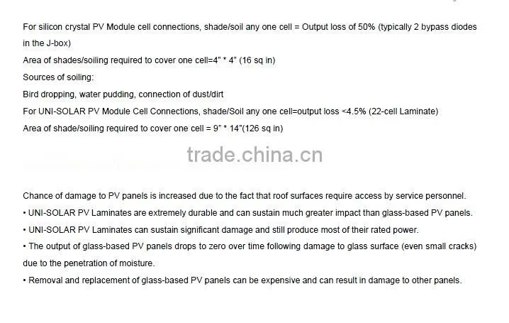 72W Peel and stick adhesive film back flexible solar panel