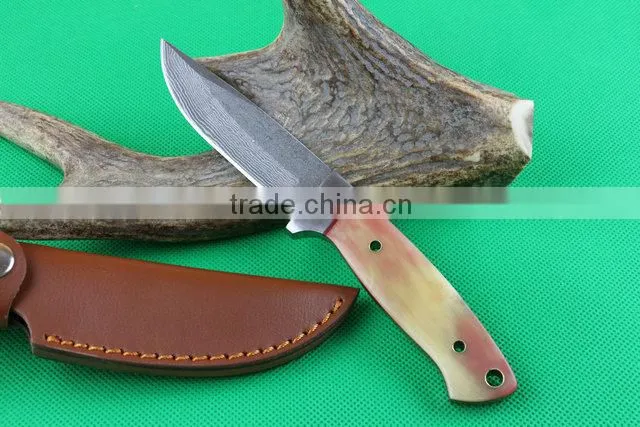 OEM damascus blank blade knife with leather sheath