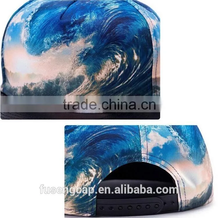 digital printing sea wave pattern china snapback hats