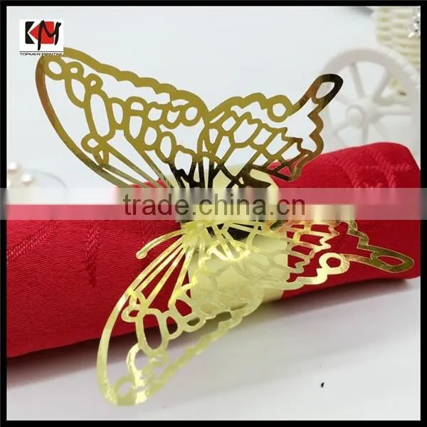 High quality golden butterfly paper napkin rings for weddings