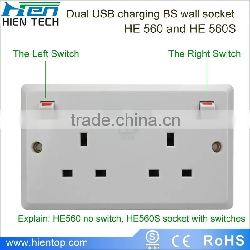 BS 13A universal socket outlet 2 gang UK standard electric socket with USB