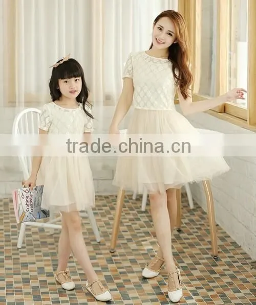 2015 Fashion Lace Mother Daughter Dress Golden Supplier High Quality Hot Sale Summer Wholesale Family Dress