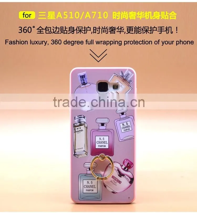 For Samsung A710 Phone Case Prefume Printing Slim TPU+PC 2-in-1 Hybrid Pattern With Ring Bracket