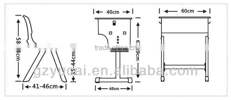 Adjustable wooden single school desk and chair
