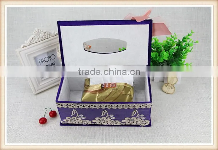 Upscale velvet fabric tissue box holder with double bear