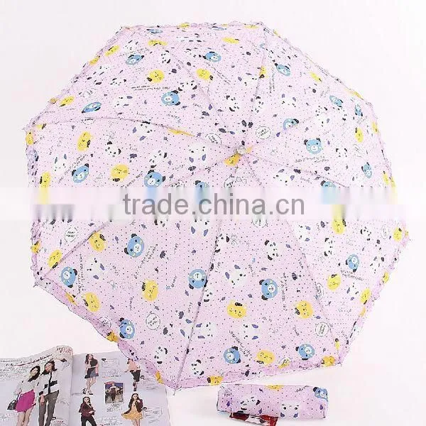 Fashion Little Bear Print Polka Dot Triple Folding Umbrella