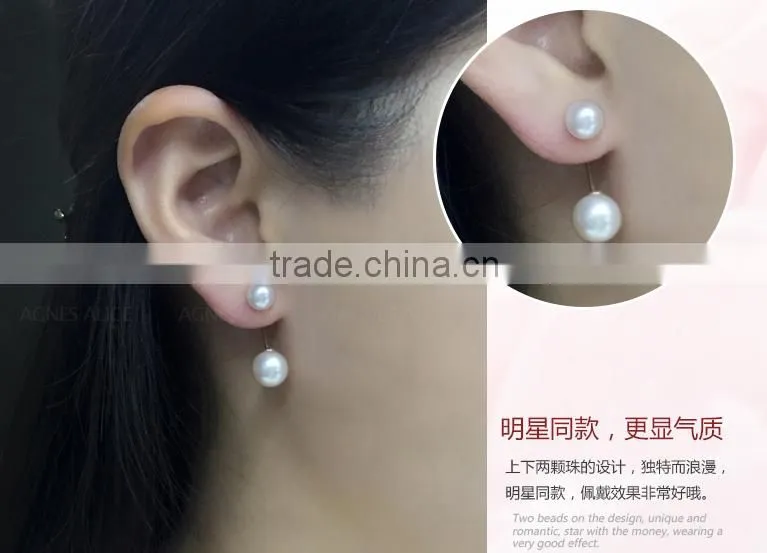 korean style newest natural genuine akoya double faced pearl stud earring, pearl earring gold, pearl earring 18k