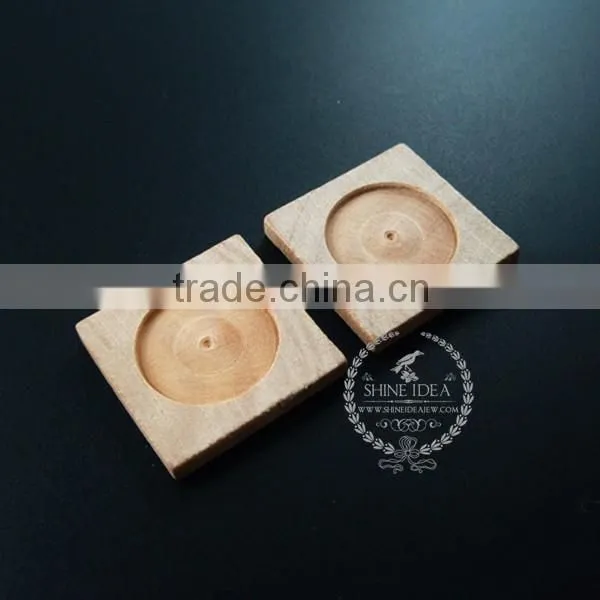 25mm setting size natual log wood round bezel square pendant setting DIY findings bezel tray supplies 1411129
