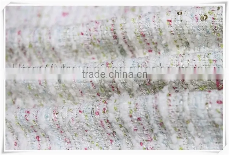 2016 Fashion white thick tweed fabric, heavy woolen tweed fabric for winter garment