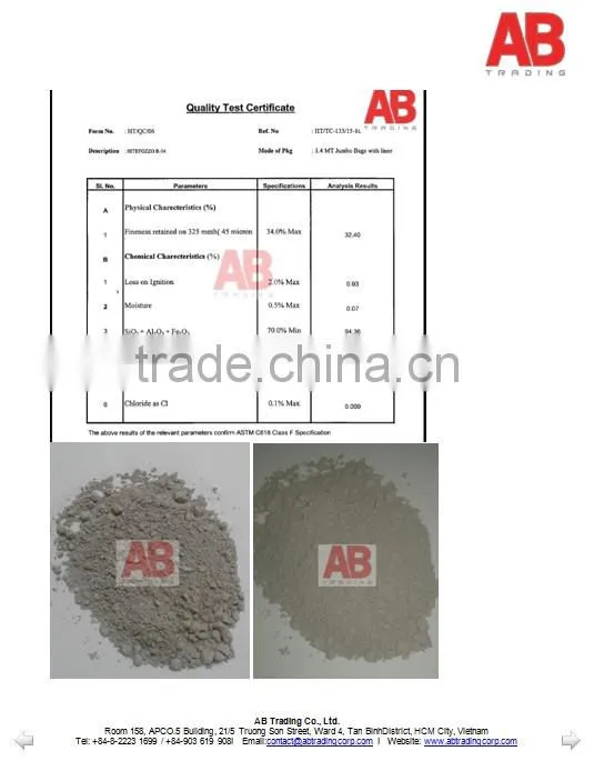 Fly ash from Tuticorin, India / used in cement industry / coal fired power plant