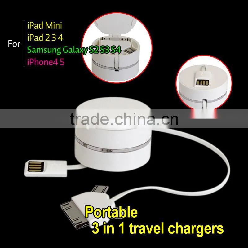 USB Car Charger Adapter + 3 in 1 Cable For Cellphone Samsung HTC
