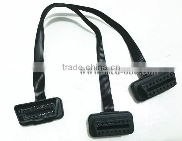 Flat OBD2 Spitter Y cable right 16pin male to 2 pieces 16pin female