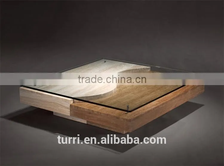 Luxury glass top hand carved natural marble coffee table base