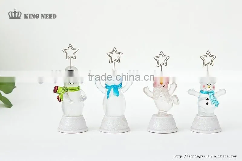 led acrylic crystal snowman with metal star white base name card holder for Christmas decoration