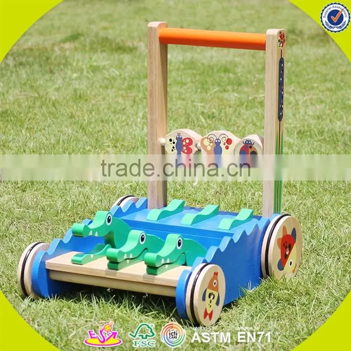 2017 New design walker wooden baby push toys cartoon crocodile wooden baby push toys W16E059
