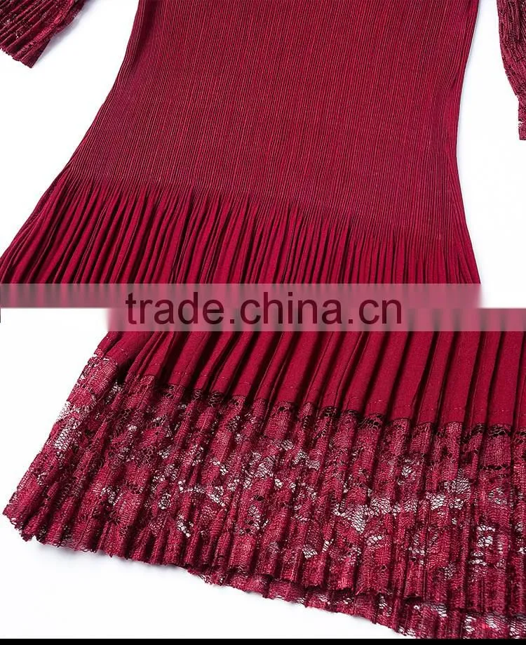 Polyester ladies lace splicing ruffled slimming dresses for party