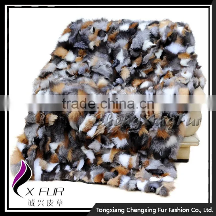 CX-D-38 Luxury Patchwork Winter Fashion Genuine Fox Fur Throw Blanket