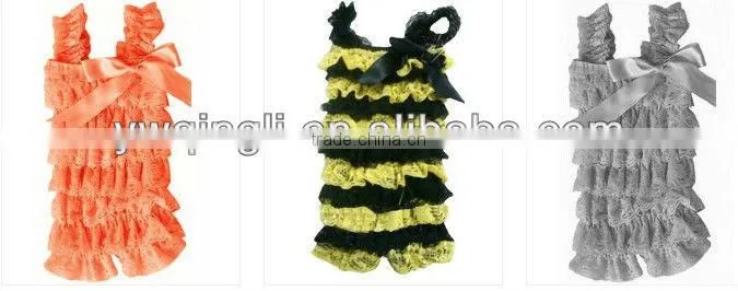 2015 Multiolour Wholesale Baby Plain Lace Ruffle Cute Cheap Rompers With Bow Baby Lace Romper