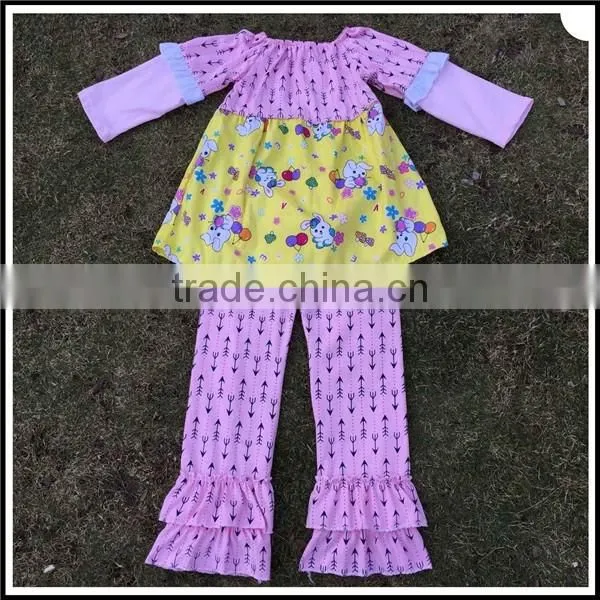 Easter festival spring girl ruffle set baby girl easter rabbit printed and pink arrow style fashion boutique girl dress clothing