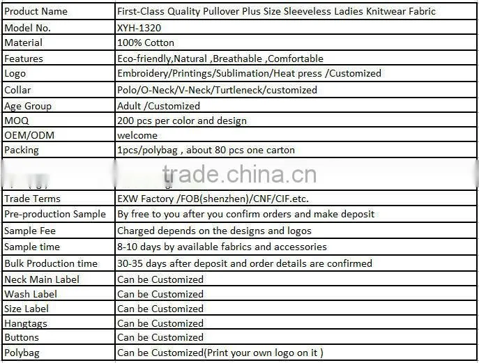 First-Class Quality Pullover Plus Size Sleeveless Ladies Knitwear Fabric