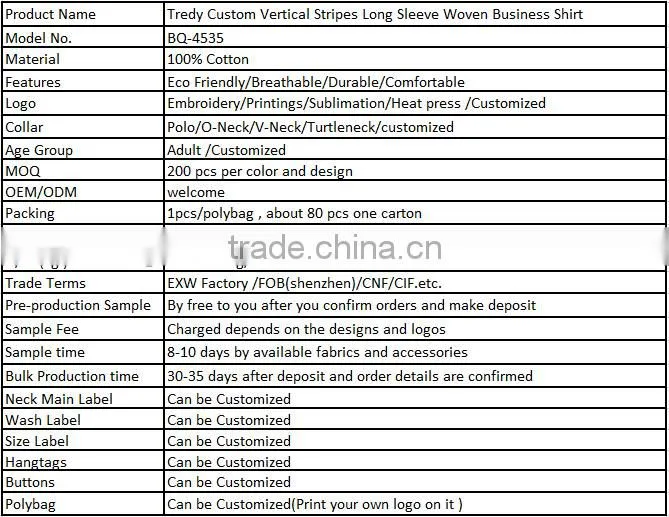 Tredy Custom Vertical Stripes Long Sleeve Woven Business Shirt