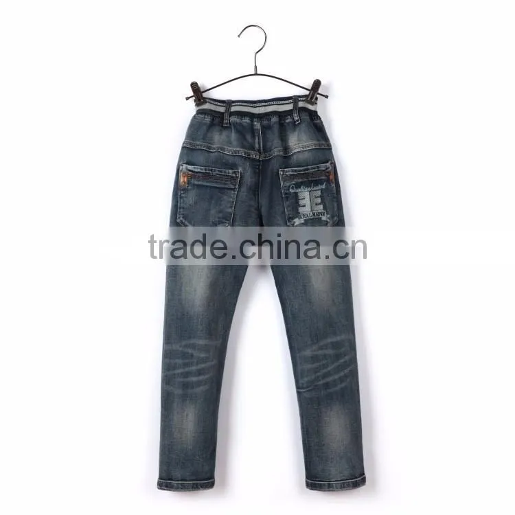 Top quality embroidery patch coin pocket fashion classic blue pants kid jean trousers