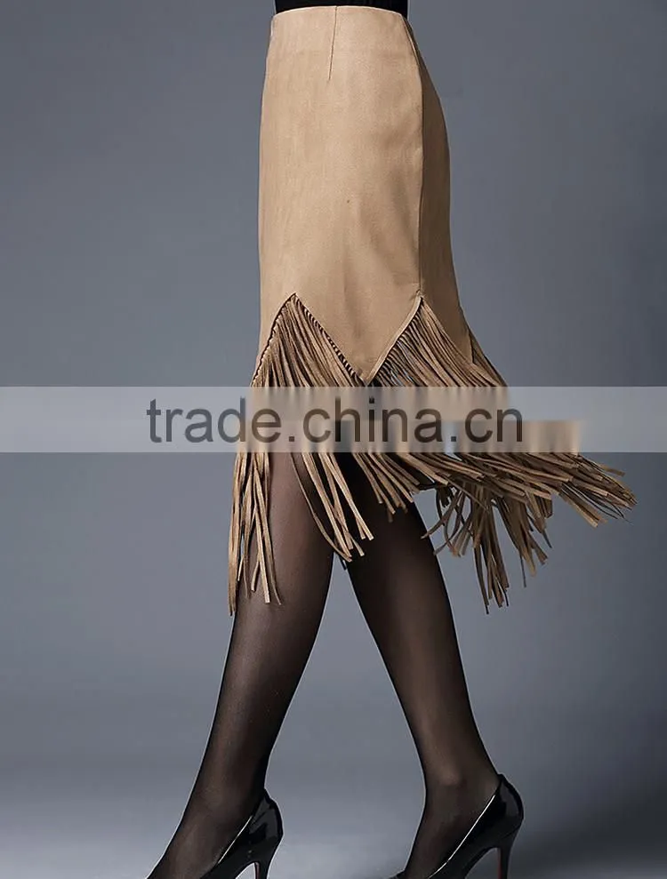 2016 Latest Fashion midi skirts OEM lace tassel pencil sexy lady skirt for wholesale