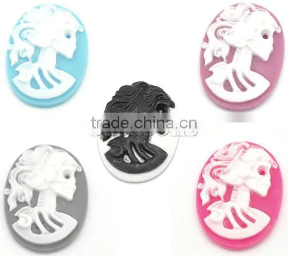 Mixed Resin Halloween Skull Pattern Oval Cameo 25x18mm(1"x3/4"), sold per packet of 50