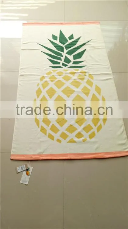 popular pineapple pattern print beach towel with custom tag