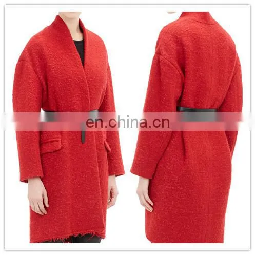 women Fashion long sleeve woolen coat with belt (NT208)