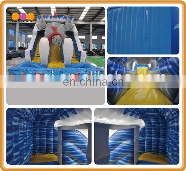 2017 AOQI newest ocean bear wet inflatable slide beach inflatable water slide for sale