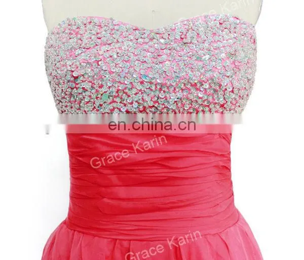 Strapless Chiffon Cocktail Dress Beads short front long back cocktail dress CL4326