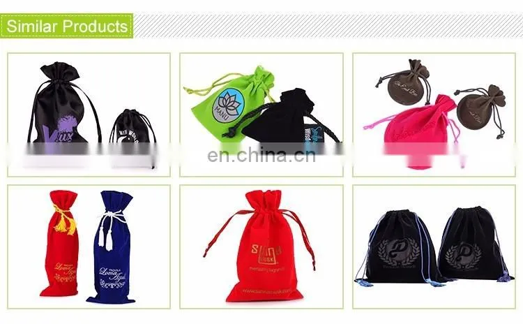 Shenzhen factory supply custom logo black velvet drastring bag