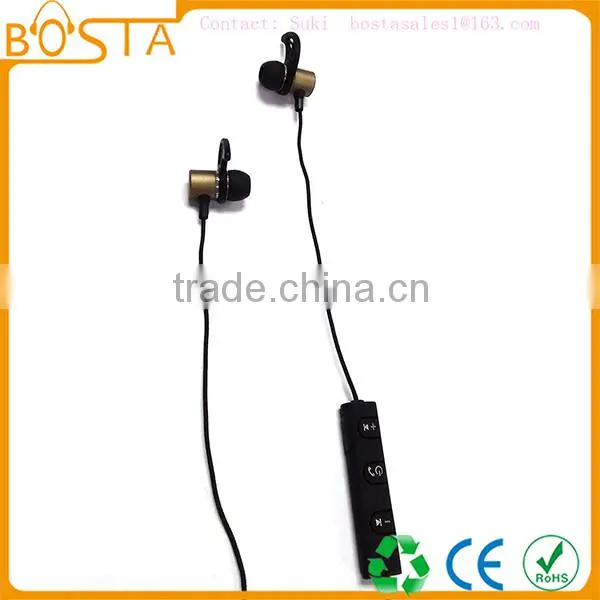 Sports waterproof magnet cheap stainless steel silver bluetooth earphones 2016
