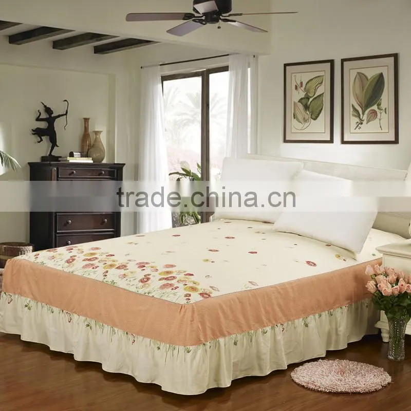 made in China king queen single size cotton fitted hotel pigment printing bed skirt