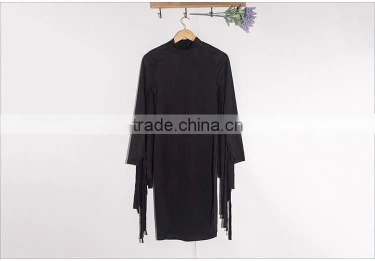 woman fashion dress personality tassel bandage dress long sleeve evening dress
