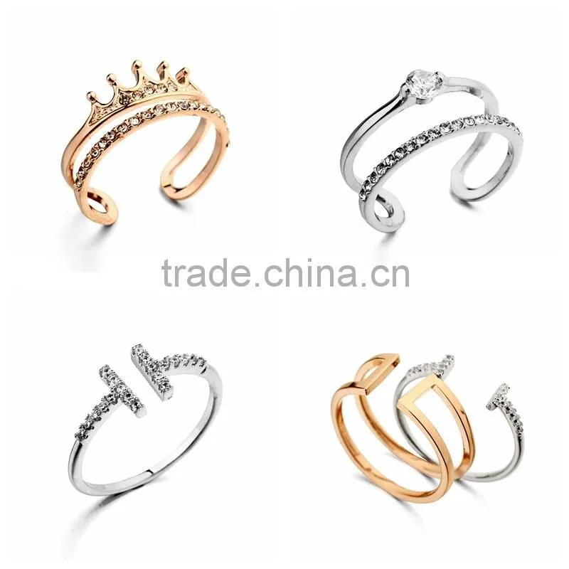Colorful crystal paved butterfly nice design bow tie shape addustable ring